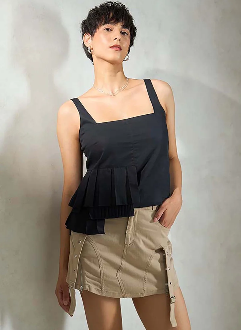 Virgio VIRGIO Cotton Stretch Dip-Hem Pleat Top