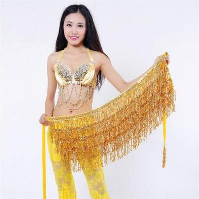 Vritraz Women's Chiffon Belly Dance Hip Scarf Waistband Belt Skirt with Ringy Golden Coins (Pack of 3) - Image 5