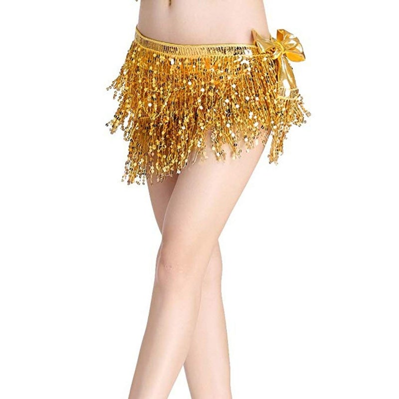 Vritraz Women's Chiffon Belly Dance Hip Scarf Waistband Belt Skirt with Ringy Golden Coins (Pack of 3) - Image 2