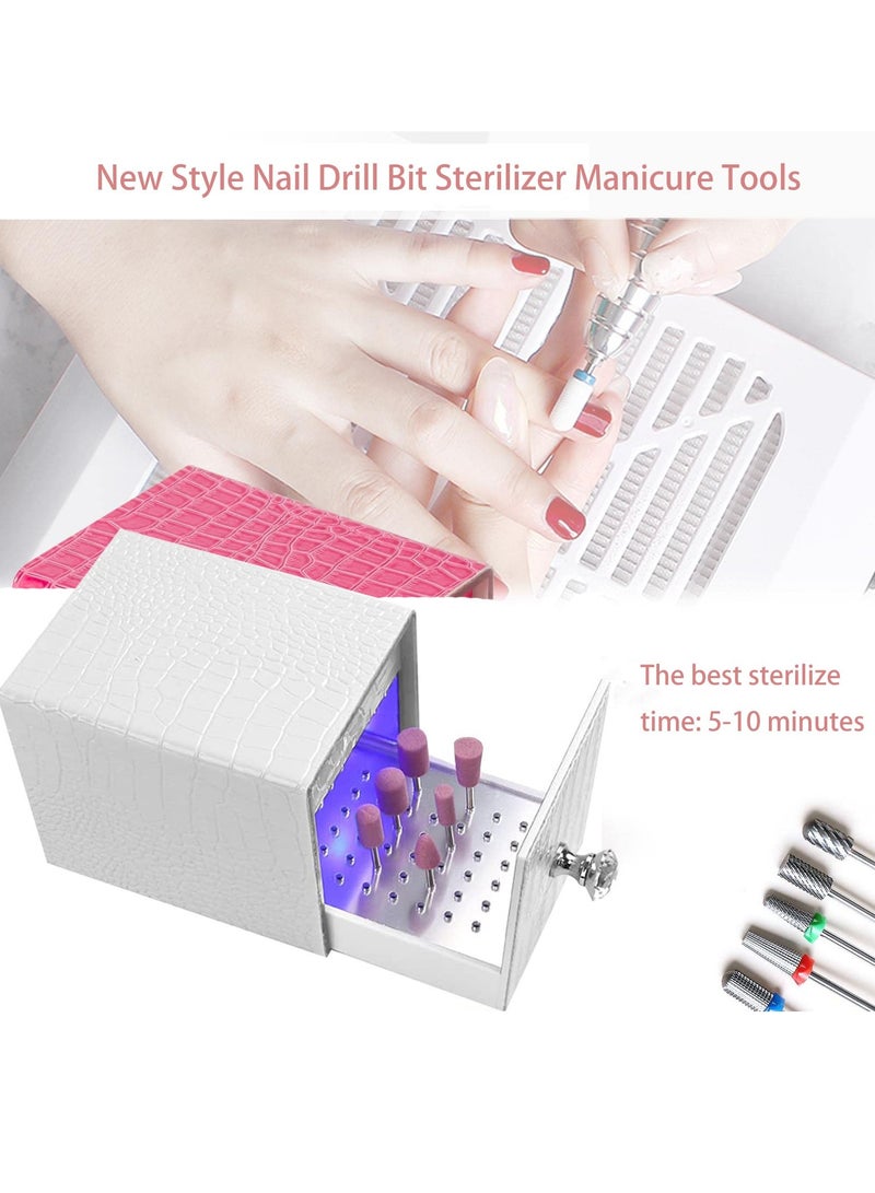 Nail Drill Bit Holder, 48 Holes Stand Display Organizer Nail Drill Grinding Bit Case with Blue UV Light, Dust Proof Nail Polish Head Storage Box with USB Charging for Nail Salon (White) - Image 3