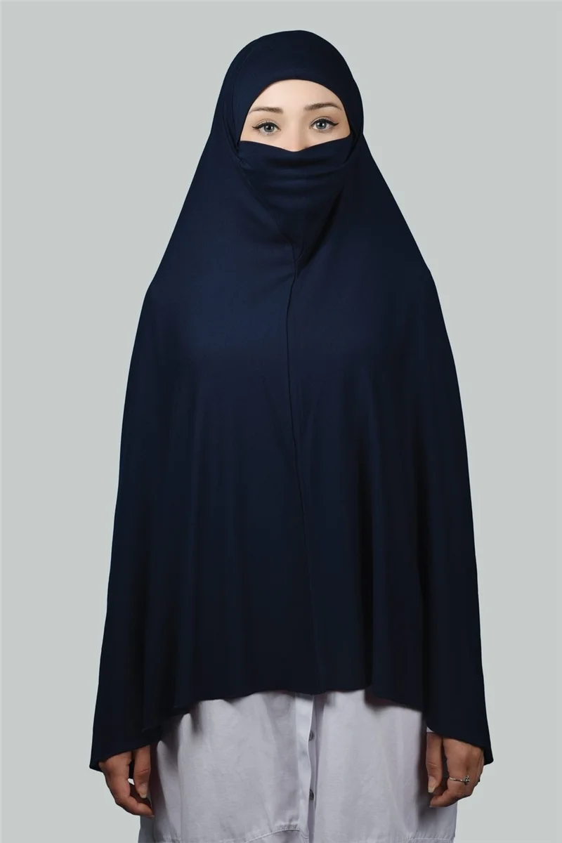 التوبة Ready-made Turban Practical Scarf with Veil Hijab with Nikap - Prayer Cover Soufflé (5Xl) - Navy Blue