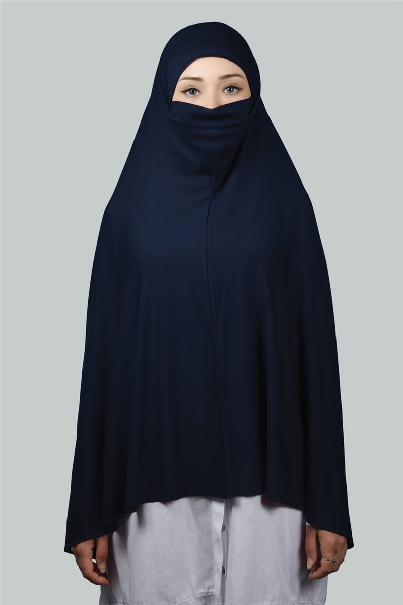 Altobeh Ready-made Turban Practical Scarf with Veil Hijab with Nikap - Prayer Cover Soufflé (5Xl) - Navy Blue  - Image 3