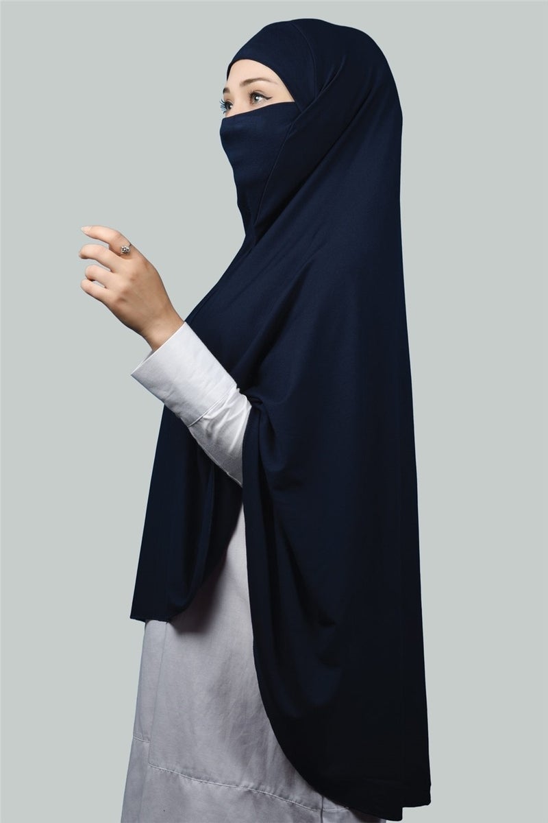 Altobeh Ready-made Turban Practical Scarf with Veil Hijab with Nikap - Prayer Cover Soufflé (5Xl) - Navy Blue  - Image 4