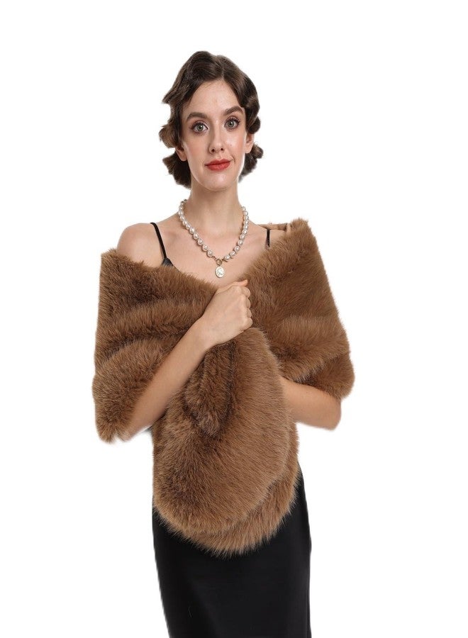 SAFERIN Women Luxurious Large Winter Faux Fur Scarf Wrap Collar Shrug for Lady Poncho Wedding Dinner Party (Shawl-Soild Camel) - Image 1