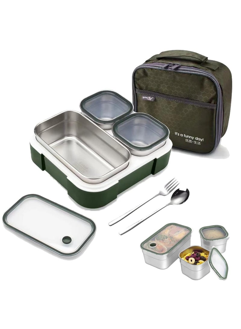 صندوق بينتو مربع الغداء للبالغين الأطفال الفولاذ المقاوم للصدأ 1060ML مربع بينتو الغداء للأولاد البنات تسرب مربع الغداء مع حقيبة الغداء على الذهاب وجبة ميكروويف آمنة - Image 1