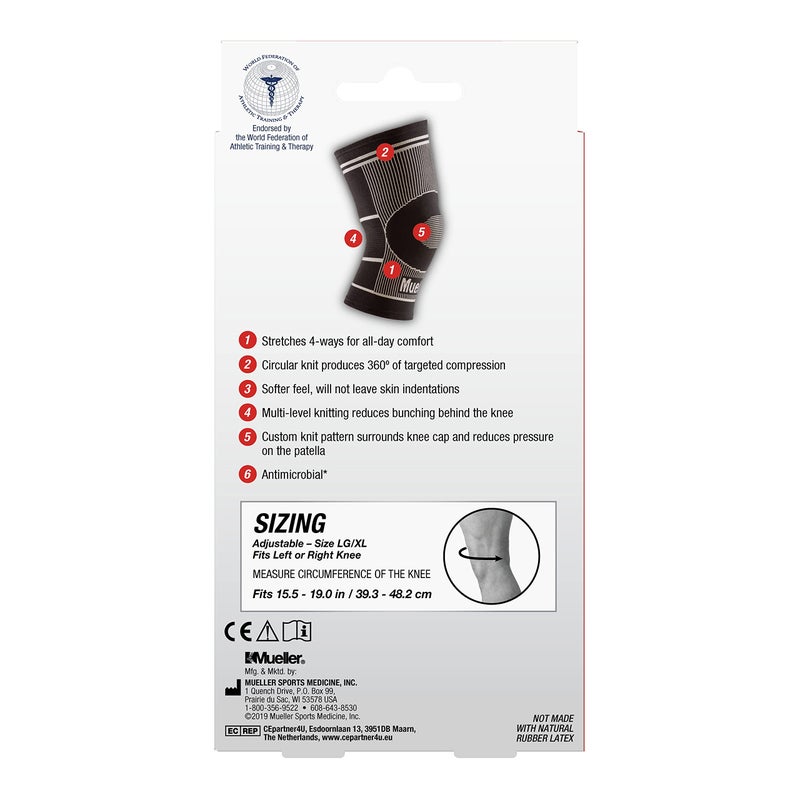 MUELLER Sports Medicine 4-Way Stretch Knee Support, Knee Pain Relief Support for Men and Women, Ideal for Arthritis, Sprains, Black, Large/X-Large - Image 4