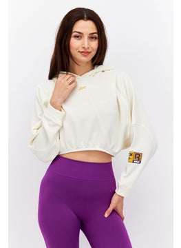 Women Sportswear Fit Long Sleeve Training Crop Sweatshirt, Beige
