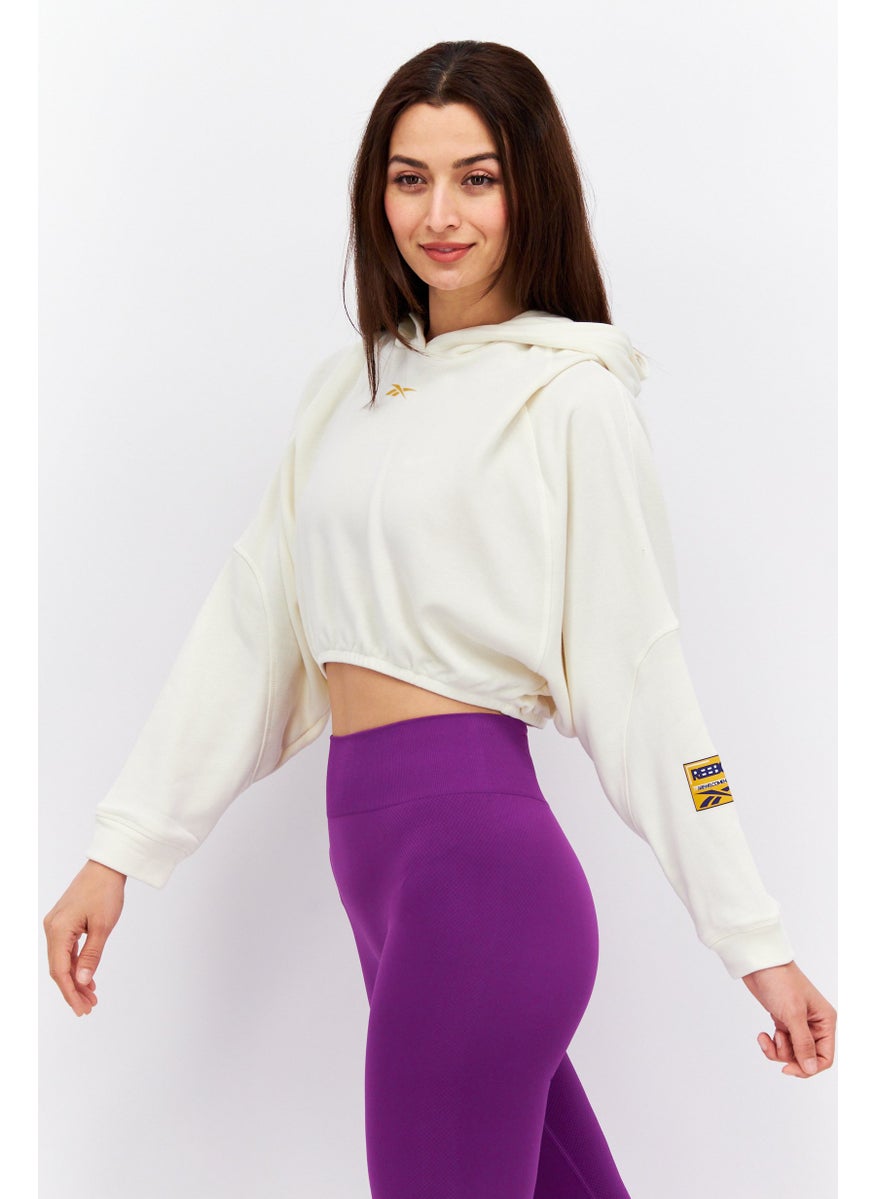 Reebok - Women Sportswear Fit Long Sleeve Training Crop Sweatshirt, Beige - Image 1