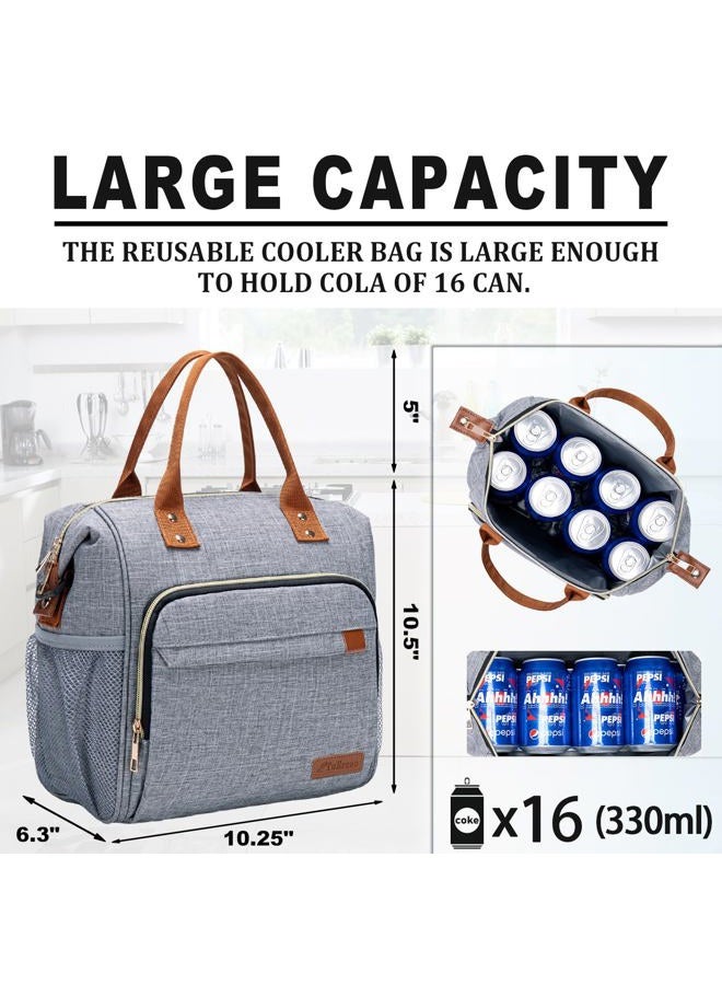 TuErCao Adult Lunch Box - Insulated Lunch Bag Women for Work, Soft Cooler for Beach Travel Picnic, Ladies Lunch Tote Bag for Office, Grey - Image 2