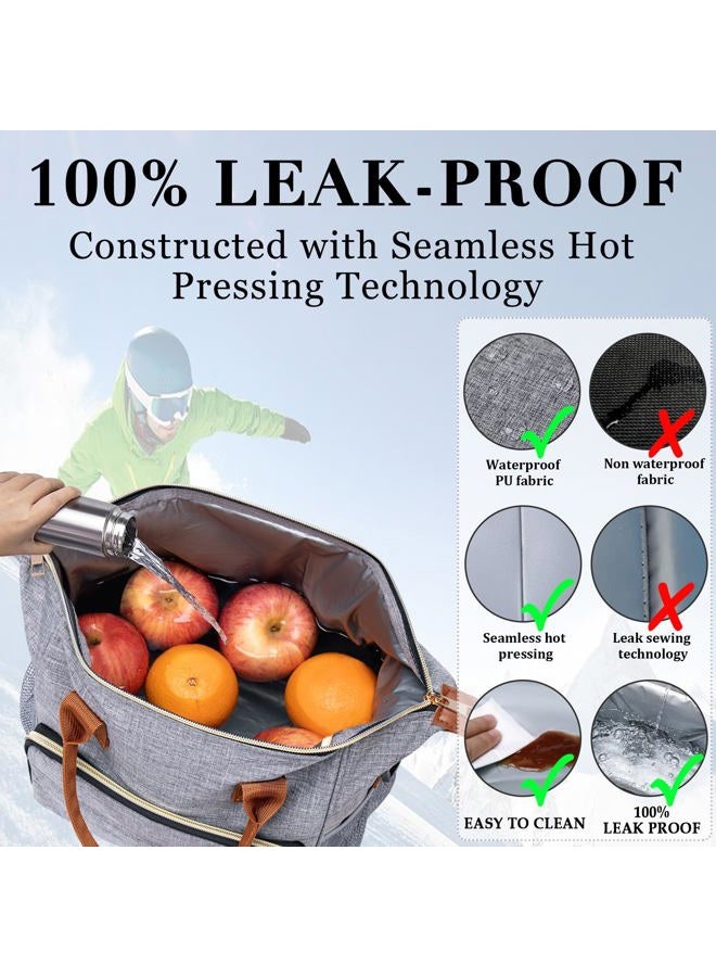 TuErCao Adult Lunch Box - Insulated Lunch Bag Women for Work, Soft Cooler for Beach Travel Picnic, Ladies Lunch Tote Bag for Office, Grey - Image 4