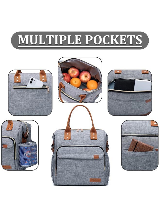 TuErCao Adult Lunch Box - Insulated Lunch Bag Women for Work, Soft Cooler for Beach Travel Picnic, Ladies Lunch Tote Bag for Office, Grey - Image 3