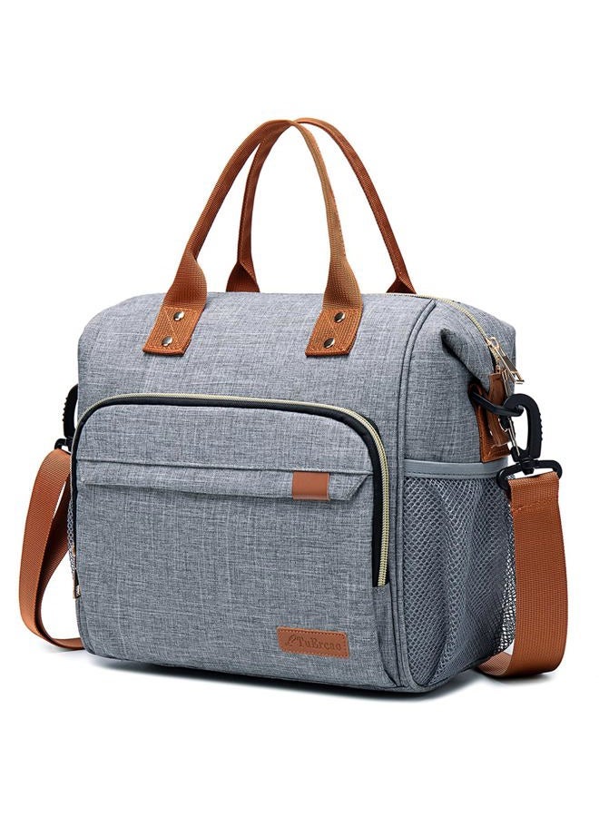 TuErCao Adult Lunch Box - Insulated Lunch Bag Women for Work, Soft Cooler for Beach Travel Picnic, Ladies Lunch Tote Bag for Office, Grey - Image 1