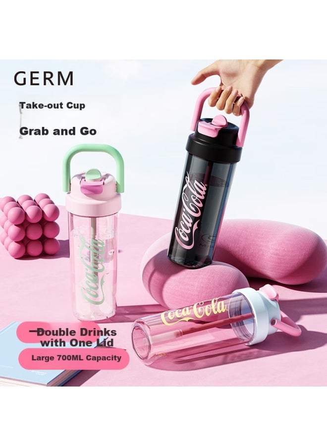 Germ Coca-cola Summer Plastic Cup Straw Water Bottle, Heat-resistant Large Capacity Portable Cup For Women, 700ml Qinghe - Image 2