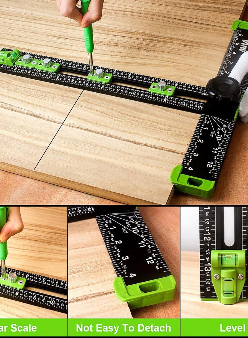 GGOOT 16Inch Adjustable Aluminum Drilling Positioning Ruler,Multifunction T-Square, Marking Gauge Tools for Woodworking, Cabinet Hardware Jig, Include Portable Storage Bag  - Image 2