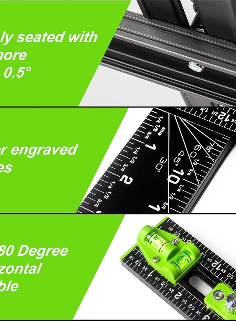 GGOOT 16Inch Adjustable Aluminum Drilling Positioning Ruler,Multifunction T-Square, Marking Gauge Tools for Woodworking, Cabinet Hardware Jig, Include Portable Storage Bag  - Image 3