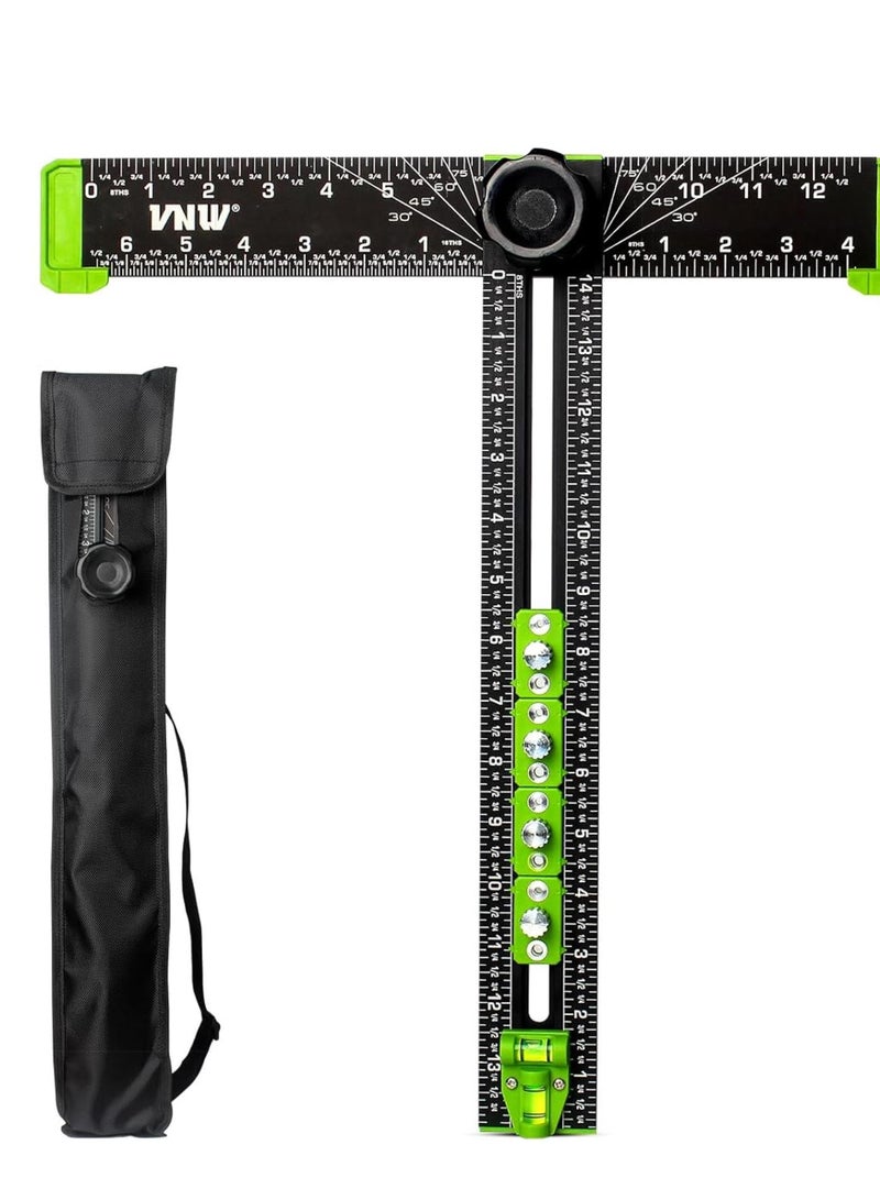 GGOOT 16Inch Adjustable Aluminum Drilling Positioning Ruler,Multifunction T-Square, Marking Gauge Tools for Woodworking, Cabinet Hardware Jig, Include Portable Storage Bag  - Image 1