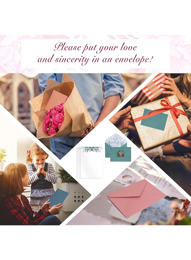 إيروريكس مجموعة ورق الكتابة والمظاريف بتصميم زهور، ورق كتابة رسائل، 24 قطعة، ورق قرطاسية للكتابة مع مجموعة 12 قطعة من المظاريف، مجموعة كتابة رسائل مبطنة مع ملصقات زهور لهدايا الدعوة، 6 أنماط - Image 3