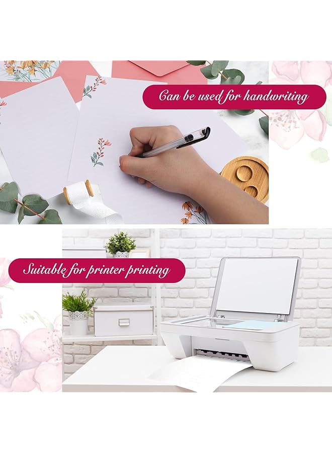 إيروريكس مجموعة ورق الكتابة والمظاريف بتصميم زهور، ورق كتابة رسائل، 24 قطعة، ورق قرطاسية للكتابة مع مجموعة 12 قطعة من المظاريف، مجموعة كتابة رسائل مبطنة مع ملصقات زهور لهدايا الدعوة، 6 أنماط - Image 2