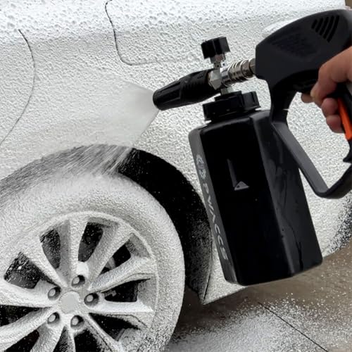 PWACCS Pressure Washer Gun with Foam Cannon, Short Pressure Washer Gun with Swivel, Foam Cannon for Car Wash Gun Kit with 1/4" Quick Connector, 5 Power Washer Nozzle Tips, 1.5 Liter, 5000 PSI - Image 2