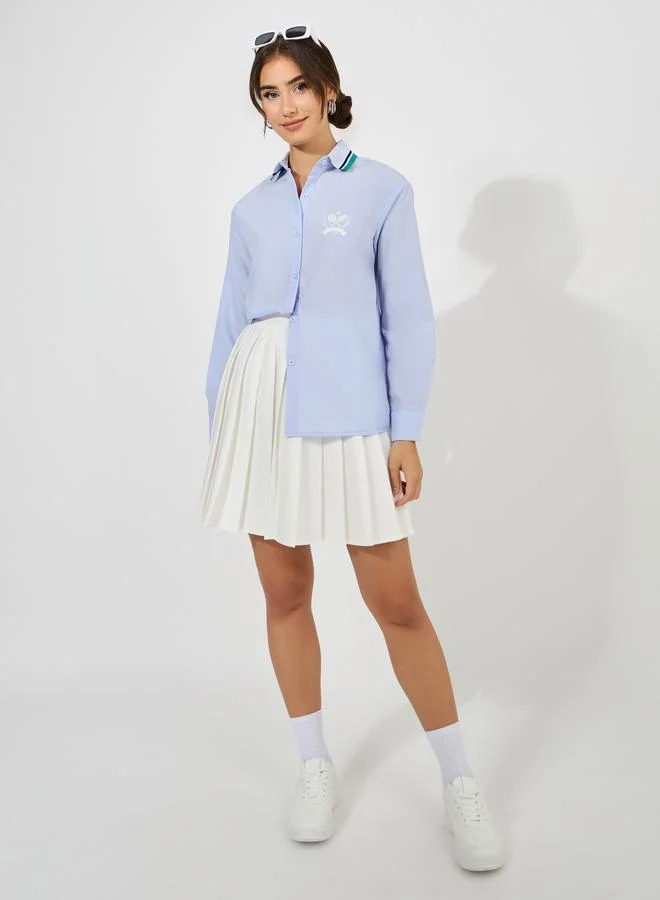 Styli Ribbed Collar Shirt with Minimal Print