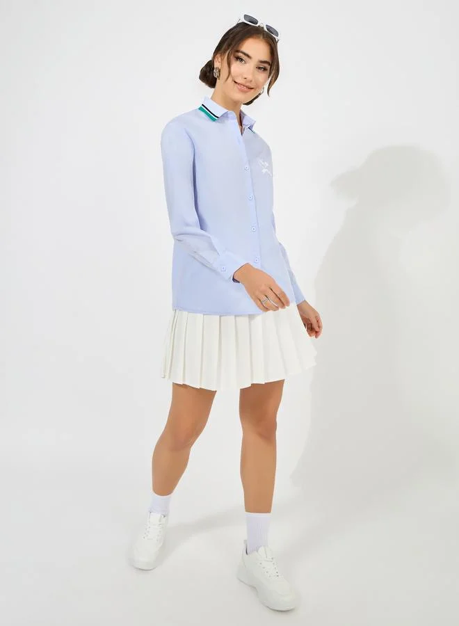 Styli Ribbed Collar Shirt with Minimal Print