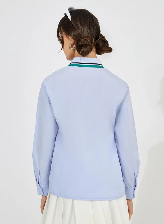 Styli Ribbed Collar Shirt with Minimal Print