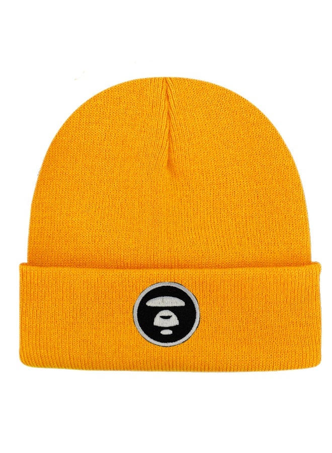 BAPE Vibrant Mustard Yellow Knit Beanie with Embroidered Ape Head Logo