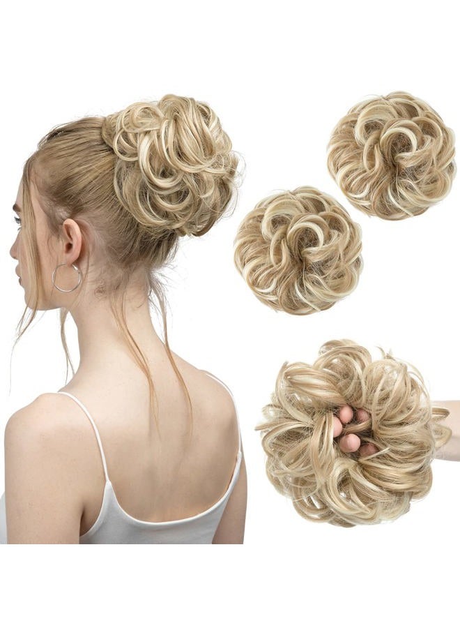 SARLA 2PCS Messy Hair Bun Hair Pieces Wavy Curly Synthetic Updo Fake Scrunchies Ponytail Extension for Women Dirty Blonde - Image 1