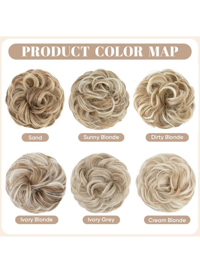 SARLA 2PCS Messy Hair Bun Hair Pieces Wavy Curly Synthetic Updo Fake Scrunchies Ponytail Extension for Women Dirty Blonde - Image 3