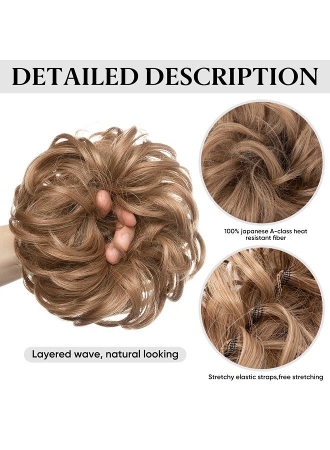 SARLA 2PCS Messy Hair Bun Hair Pieces Wavy Curly Synthetic Updo Fake Scrunchies Ponytail Extension for Women Dirty Blonde - Image 5