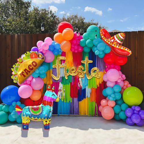 SNLN Cinco De Mayo Fiesta Balloon Arch Kit Mexican Fiesta Party Decorations Huge Custom Llama Taco Sombrero Letter Foil Balloons Rainbow Balloon Arch Kit Mexican Theme Birthday Party Decoration - Image 1