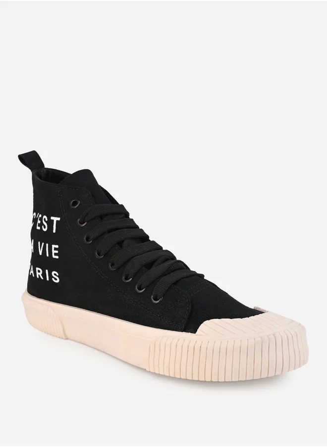 ستايلي High Top Slogan Print Casual Canvas Shoes