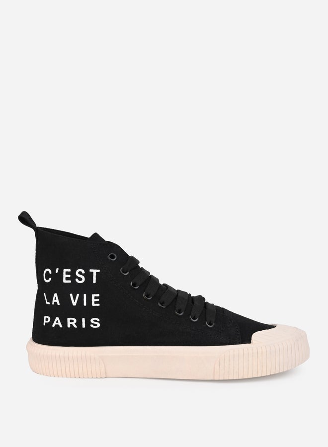Styli High Top Slogan Print Casual Canvas Shoes  - Image 4