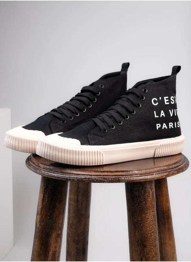 ستايلي High Top Slogan Print Casual Canvas Shoes
