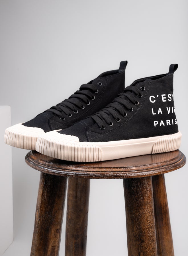 Styli High Top Slogan Print Casual Canvas Shoes  - Image 1