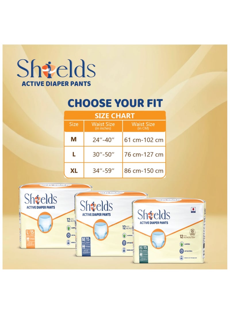 SHIELDS Incontinence Active Adult Diapers Pull-Up Pants, Super Absorbent Leak Guard, XL - Pack of 1 (15 pcs) - Image 3