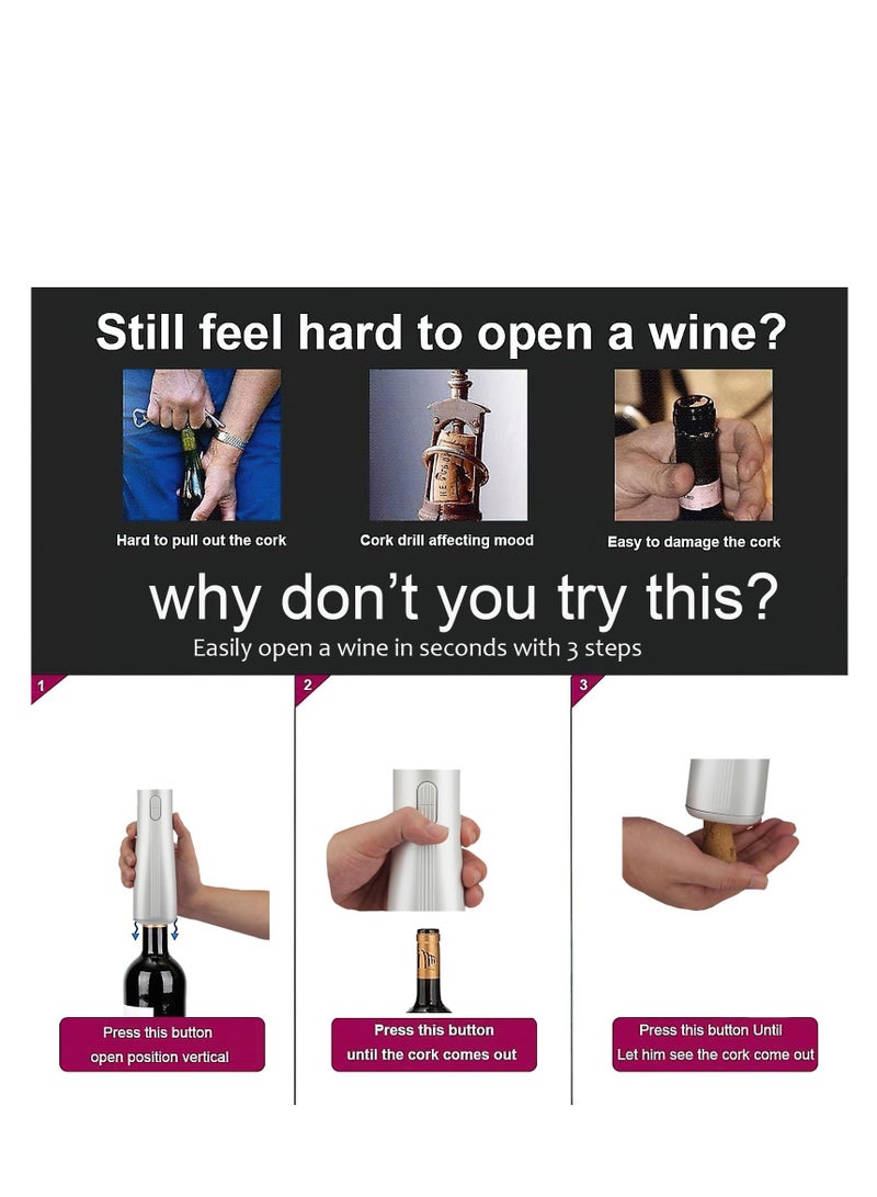 SYOSI Electric Wine Opener, Cordless Electric Corkscrew, One-Click Button, Reusable Automatic Corkscrew Wine Opener for Wine Lovers Gifts Home Kitchen Party Bar Wedding. Wine Gifts for Men. (White) - Image 5