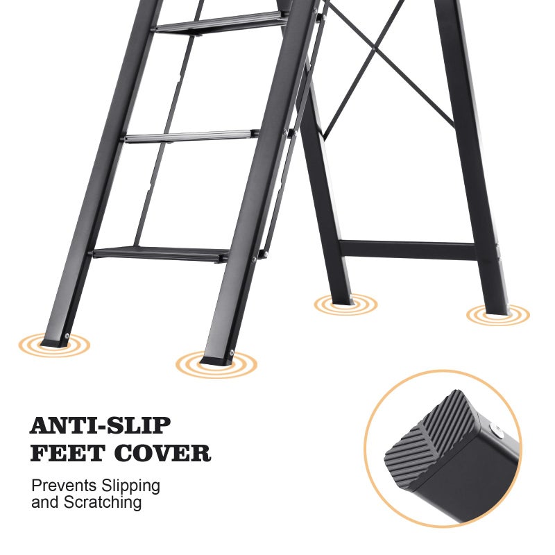 KINGRACK Aluminium 5 Step Ladder, Lightweight Step Stool with Non-Slip Pedals, Handrail, Folding Step Ladder for Kitchen, Garage, Home, Space Saving, Sturdy and Portable, Black - Image 5