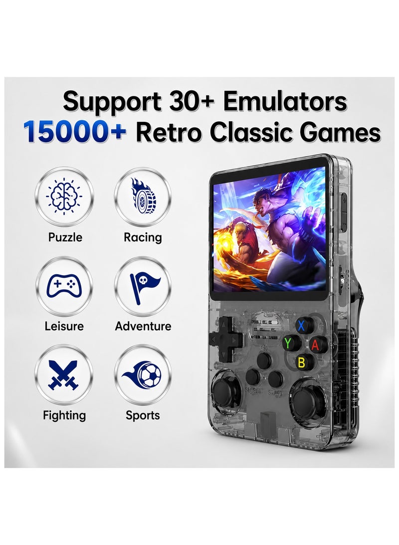 YJ Jaexest R36S Retro Game Console 64GB Handheld, 15000+ Preloaded Games, 3.5" IPS HD Screen, 3500mAh Long-Lasting Battery, Dual Joysticks, Portable Retro Gaming Device for Kids & Adults, Supports PS1/GBA/SNES, Black - Image 3