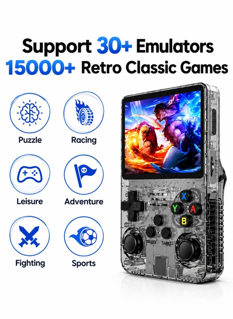 YJ R36S Retro Game Console Handheld, 15000+ Preloaded Games, 3.5" IPS HD Screen, 3500mAh Long-Lasting Battery, Dual Joysticks, Portable Retro Gaming Device for Kids & Adults, Supports PS1/GBA/SNES, Black - Image 3