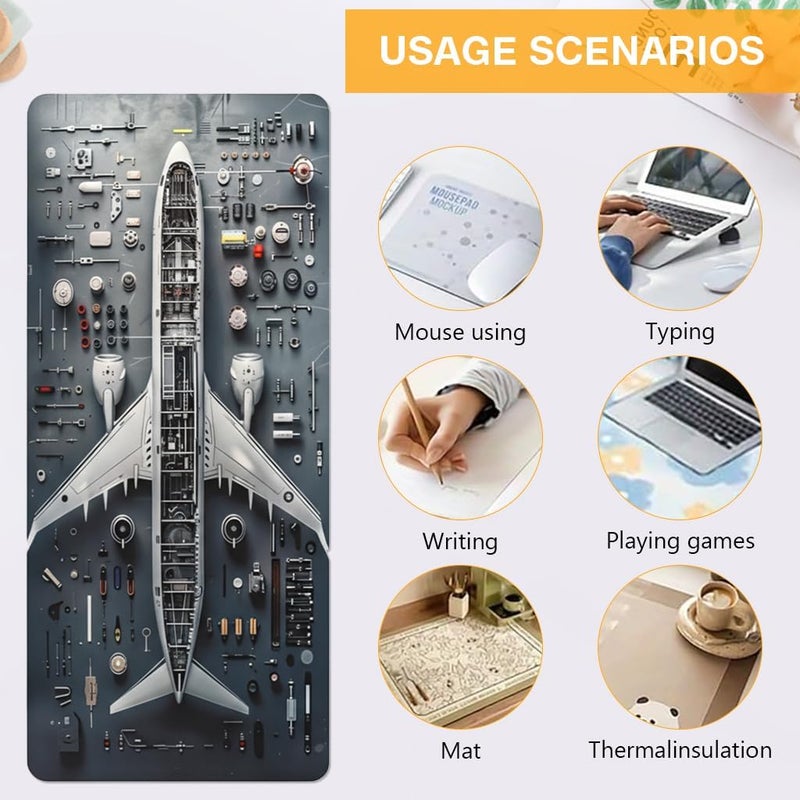 ELEPHANTBOAT® Desk Mat Extended Mouse Pad Keyboard Pad, Airplane Teardown Exploded View Design, Fast-Drying Diatomaceous Earth Surface Non-slip Rubber Base Desk Pad - Image 4