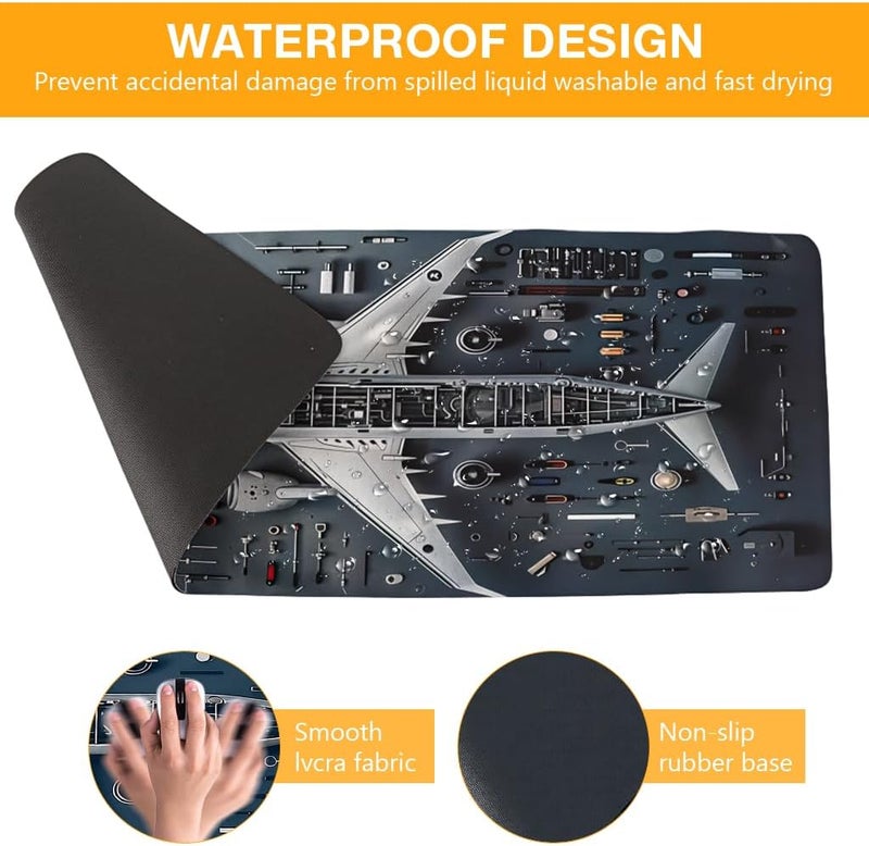 ELEPHANTBOAT® Desk Mat Extended Mouse Pad Keyboard Pad, Airplane Teardown Exploded View Design, Fast-Drying Diatomaceous Earth Surface Non-slip Rubber Base Desk Pad - Image 3