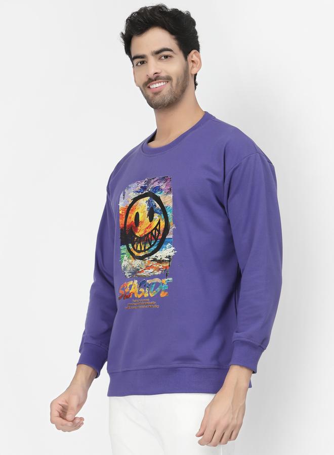 PAUSE Men Purple Graphic Print Pullover Sweatshirt - Image 3