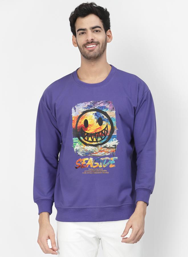 PAUSE Men Purple Graphic Print Pullover Sweatshirt - Image 1