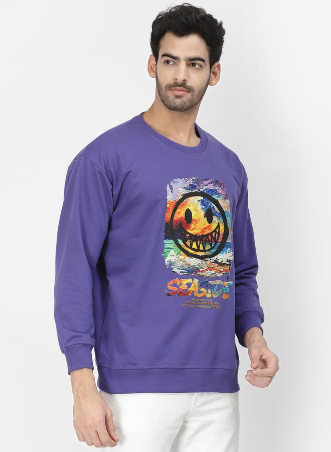 PAUSE Men Purple Graphic Print Pullover Sweatshirt - Image 4