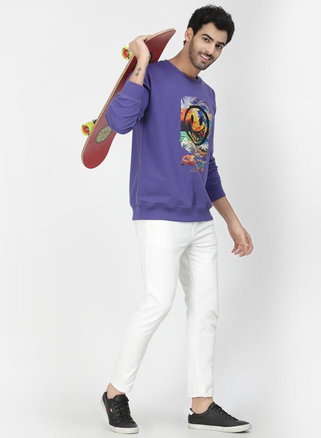 PAUSE Men Purple Graphic Print Pullover Sweatshirt - Image 2