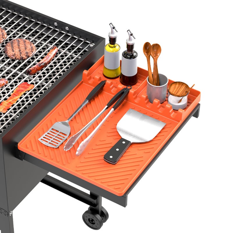lanlw Silicone Grill Mat Compatible with Blackstone, BBQ Griddle Tools Mat with Drip Pad, Spatula Mat for Outdoor Kitchen Counter, Gifts for Men (Orange) - Image 1