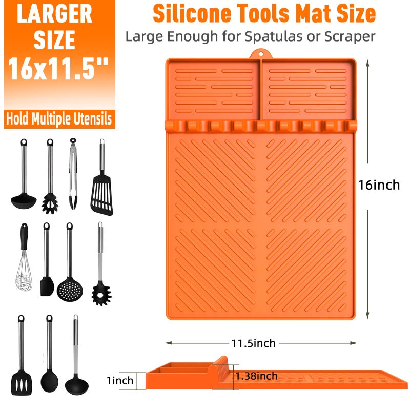lanlw Silicone Grill Mat Compatible with Blackstone, BBQ Griddle Tools Mat with Drip Pad, Spatula Mat for Outdoor Kitchen Counter, Gifts for Men (Orange) - Image 3