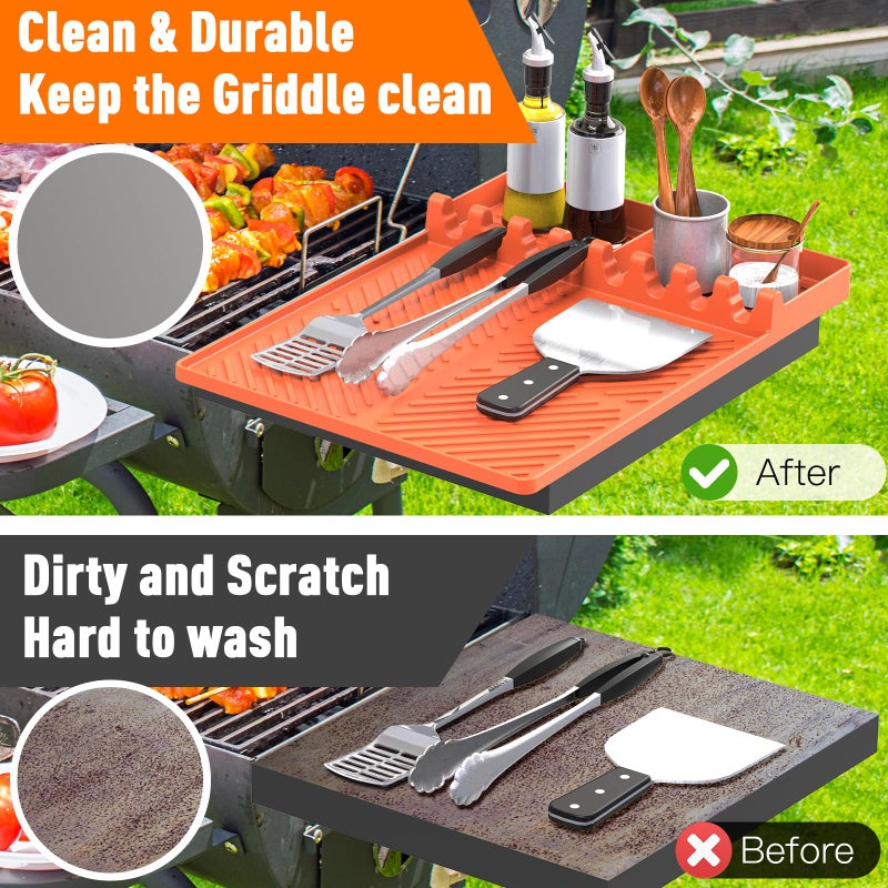 lanlw Silicone Grill Mat Compatible with Blackstone, BBQ Griddle Tools Mat with Drip Pad, Spatula Mat for Outdoor Kitchen Counter, Gifts for Men (Orange) - Image 4