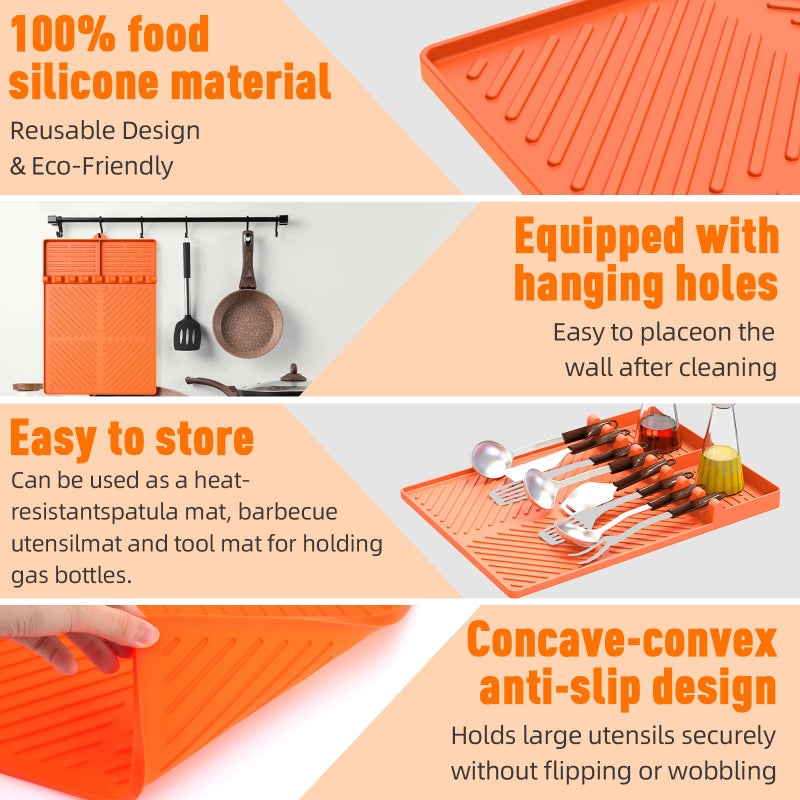 lanlw Silicone Grill Mat Compatible with Blackstone, BBQ Griddle Tools Mat with Drip Pad, Spatula Mat for Outdoor Kitchen Counter, Gifts for Men (Orange) - Image 5